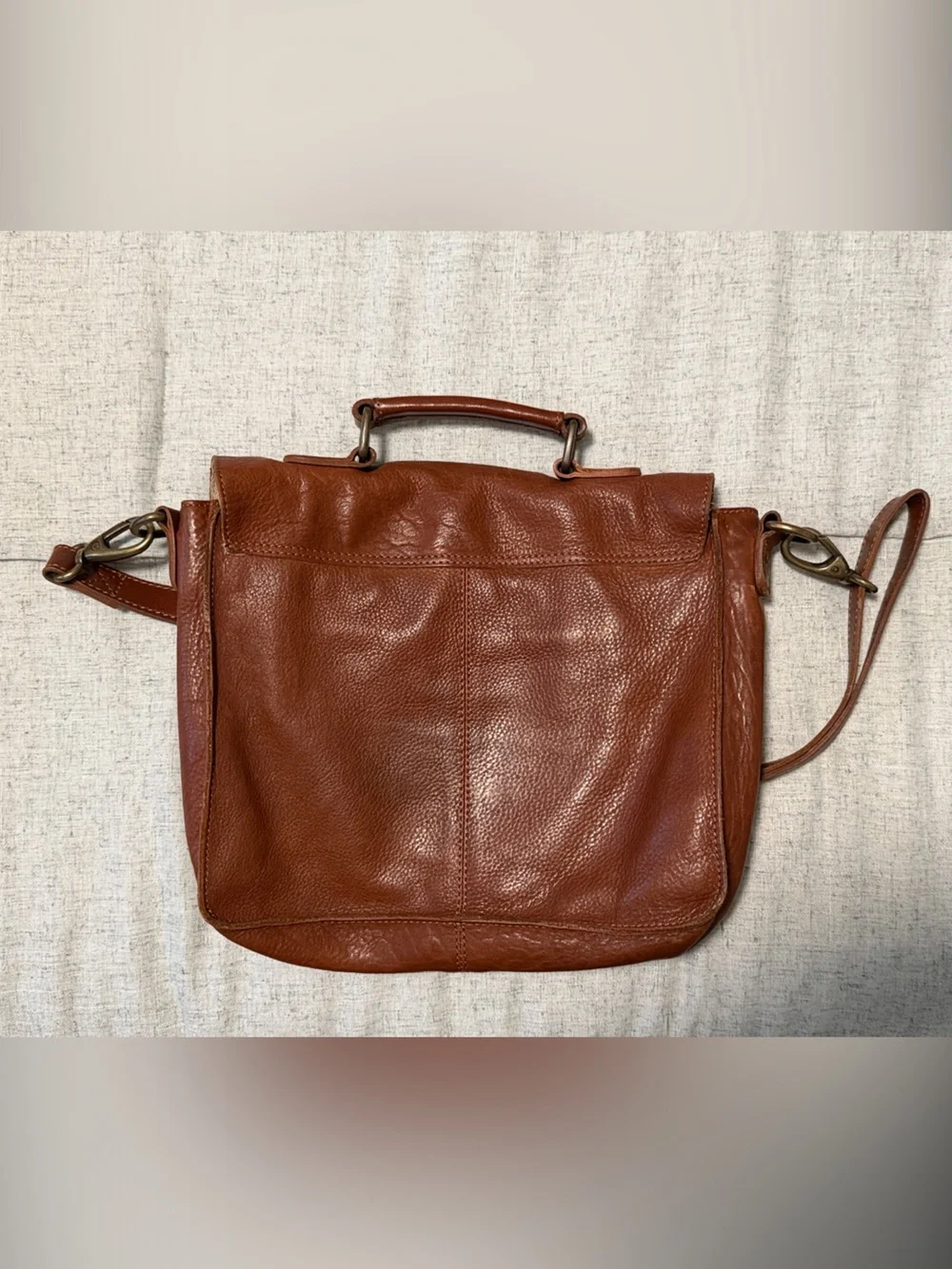 Women's Tan Leather Satchel with Top Handle & Adjustable Strap